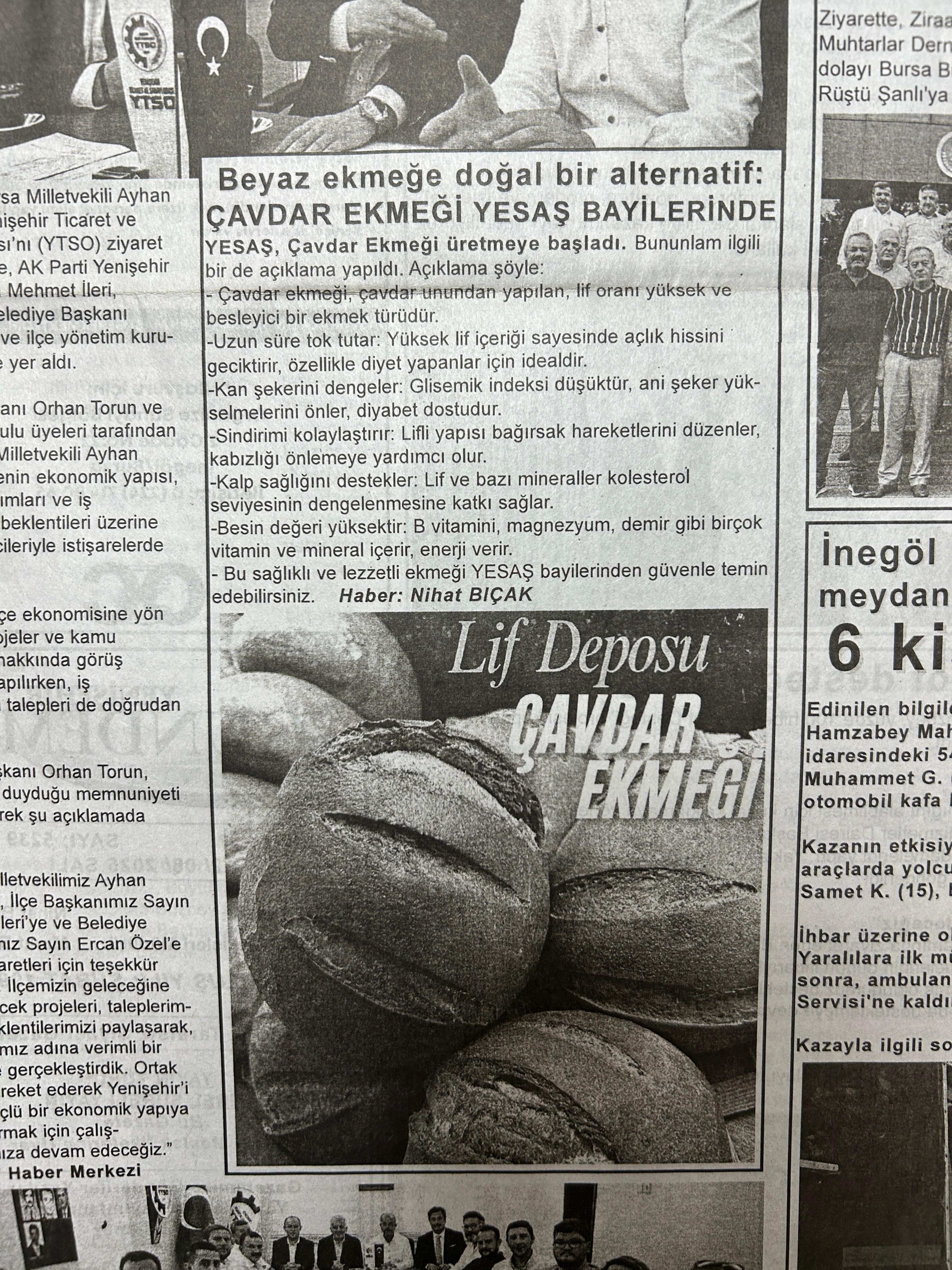 Basında YESAŞ: Çavdar Ekmeği YESAŞ Bayilerinde